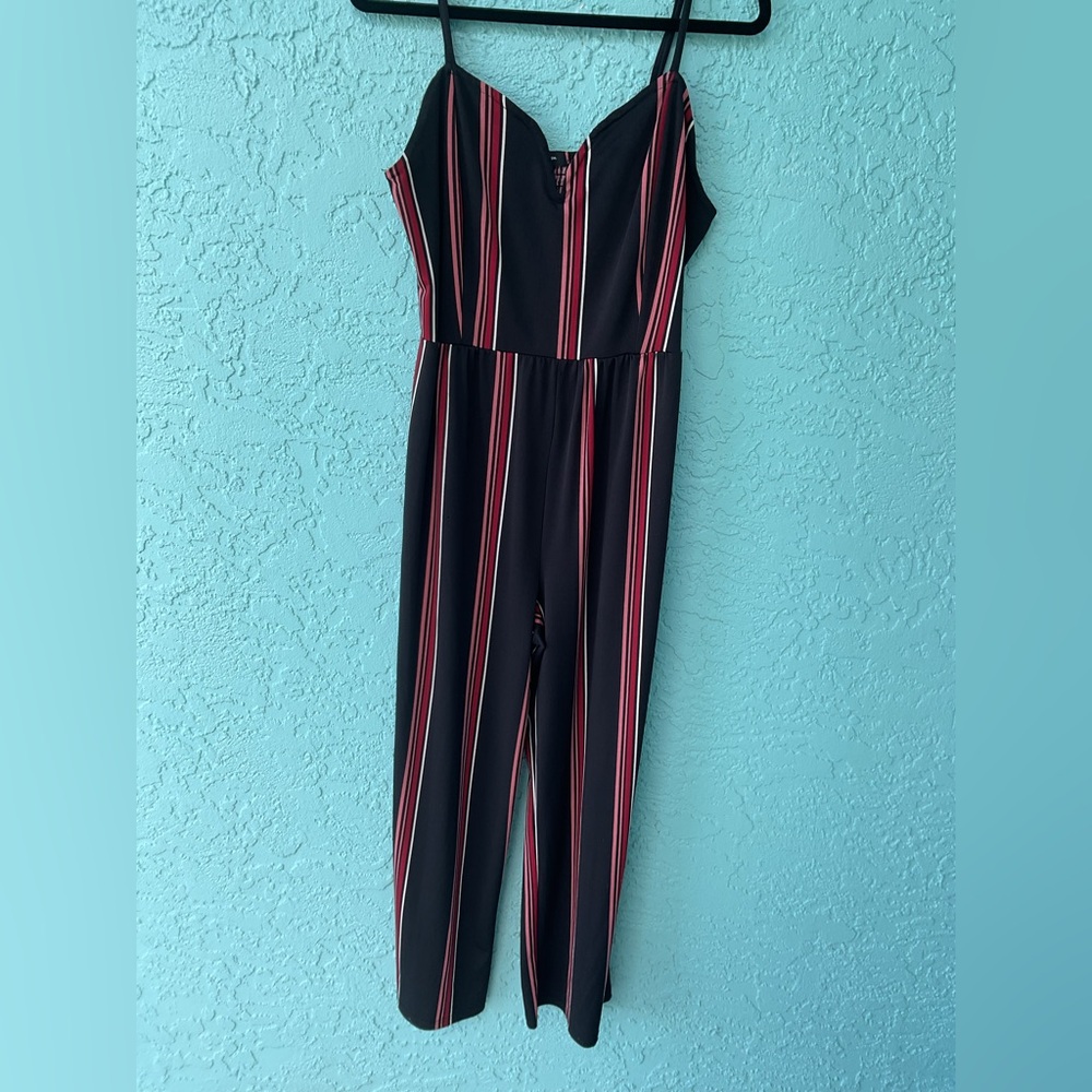 Lily Morgan Striped Black and Red Jumpsuit size Large